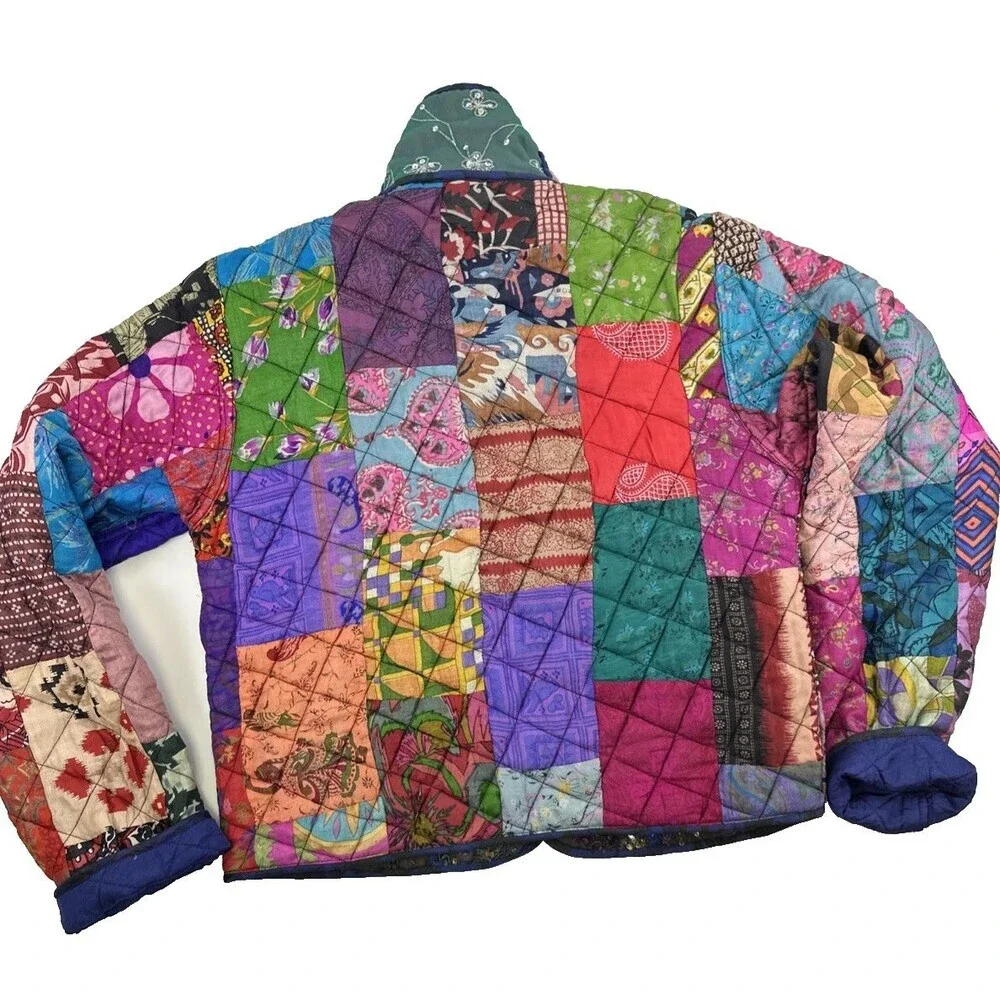 C:eed By Carla Freeman‎ Silk Reversible Jacket Satin Sequin Floral Button Small